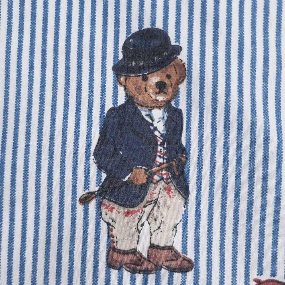 Ralph Lauren Polo Bear Pillowcase Flat Sheet 2 Piece Set Twin Blue Striped Rugby